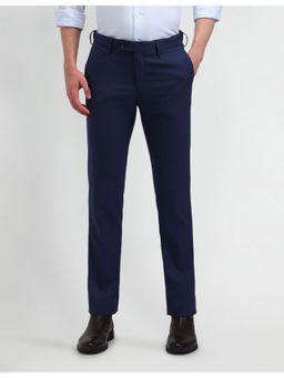 Arrow - Textured Navy Blue Polyester Slim Trousers