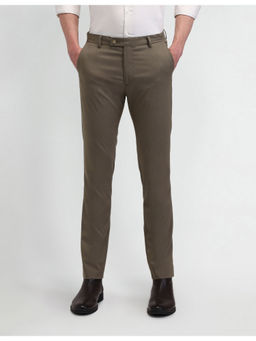 Arrow - Textured Brown Polyester Slim Trousers