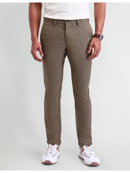 Arrow Sports - Sport Solid Khaki Polyester Slim Trousers