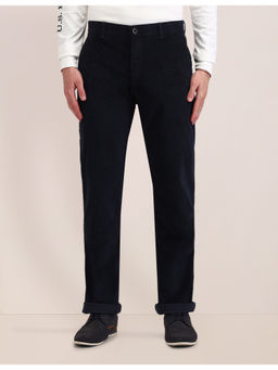 U.S. POLO ASSN. - Solid Navy Blue Cotton Straight Trousers
