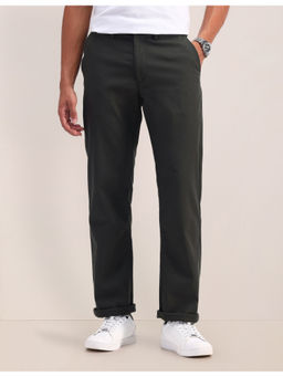 U.S. POLO ASSN. - Solid Green Cotton Casual Straight Trousers