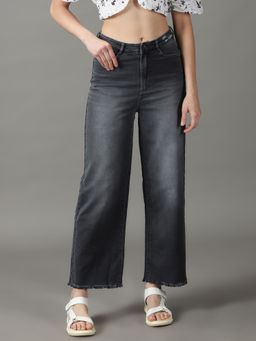 SHOWOFFFF - Women's Stretchable Clean Look Grey Straight Fit Jeans