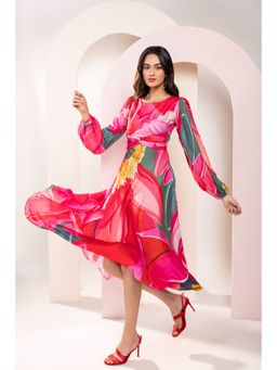 Poppi - Pink Caspian Printed Midi Dress