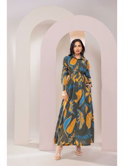 Poppi - Green Rio Printed Maxi Shirt Dress