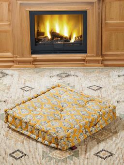 Fabindia - Yellow Pelora Cotton Floor Cushion with Polyfill