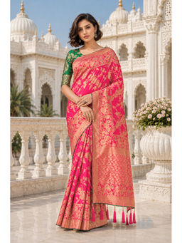 Monjolika Fashion - Rani Pink Banarasi Pure Kanjivaram Silk Saree with Unstitched Blouse