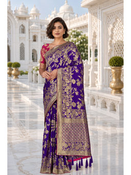 Monjolika Fashion - Blue Banarasi Pure Kanjivaram Silk Saree with Unstitched Blouse