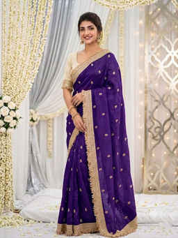 PMD FASHION - Purple Premium Soft Silk Party Wear Saree with Unstitched Blouse