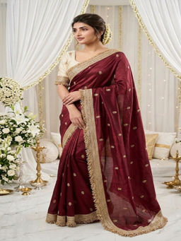 PMD FASHION - Maroon Premium Soft Silk Party Wear Saree with Unstitched Blouse