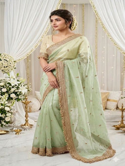 PMD FASHION - Green Premium Soft Silk Party Wear Saree with Unstitched Blouse