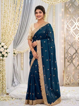 PMD FASHION - Turquoise Premium Soft Silk Party Wear Saree with Unstitched Blouse