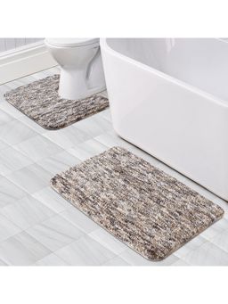 OBSESSIONS - Anti-skid Polyester Bath Mat and Contour Mat, 2Pcs Set, Taupe