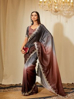 Kasee - Women Grey Organza Ombre Saree with Unstitched Blouse