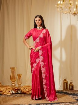 Kasee - Women Pink Chiffon Embroidered Saree with Unstitched Blouse