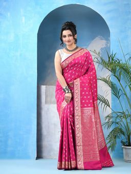 DESH BIDESH - Women Pink Kanjeevaram Paisley Saree with Unstitched Blouse