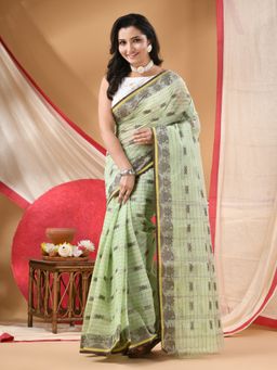 DESH BIDESH - Women Green Cotton Paisley Saree Without Blouse