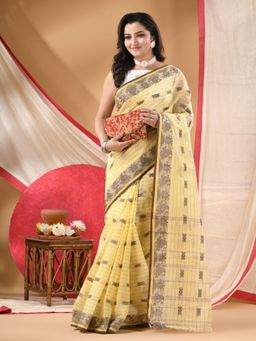 DESH BIDESH - Women Yellow Cotton Paisley Saree Without Blouse