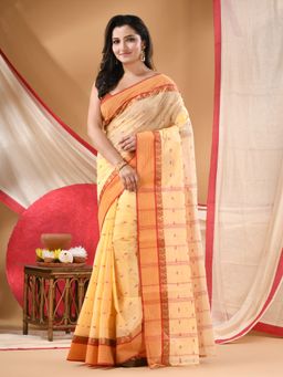 DESH BIDESH - Women Yellow Cotton Paisley Saree Without Blouse
