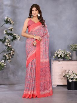 Elora - Peach Bandhani Printed Ready To Wear Saree With Unstitched Blouse