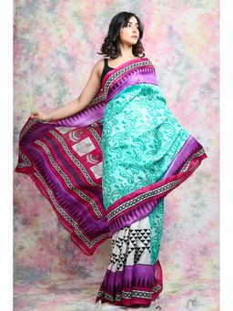 CHARUKRITI - Women Turquoise Silk Paisley Saree with Unstitched Blouse