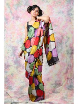 CHARUKRITI - Women Multi-Color Silk Geometric Saree with Unstitched Blouse