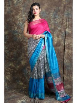 CHARUKRITI - Women Pink Tussar Printed Saree with Unstitched Blouse