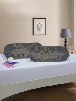 Kuber Industries - Grey Zig Zag Geometric Bolster Covers with Dori (Pack of 2) (31x16 Inch)