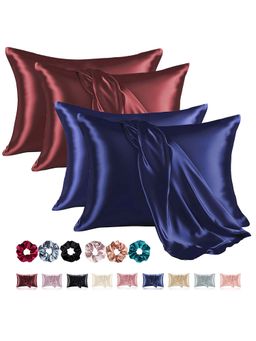 Kuber Industries - Multi-Color Soft Satin Pillow Covers with 3 Scrunchies (Pack of 4) (28 x 18 inch)