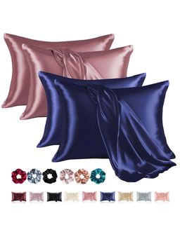 Kuber Industries - Multi-Color Soft Satin Pillow Covers with 3 Scrunchies (Pack of 4) (28 x 18 inch)