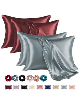 Kuber Industries - Multi-Color Soft Satin Pillow Covers with 3 Scrunchies (Pack of 4) (28 x 18 inch)