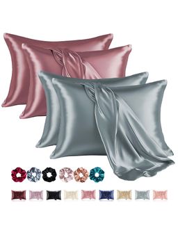 Kuber Industries - Multi-Color Soft Satin Pillow Covers with 3 Scrunchies (Pack of 4) (28 x 18 inch)