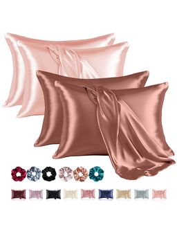 Kuber Industries - Multi-Color Soft Satin Pillow Covers with 3 Scrunchies (Pack of 4) (28 x 18 inch)