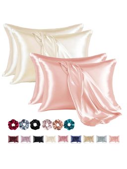 Kuber Industries - Multi-Color Soft Satin Pillow Covers with 3 Scrunchies (Pack of 4) (28 x 18 inch)