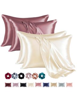 Kuber Industries - Multi-Color Soft Satin Pillow Covers with 3 Scrunchies (Pack of 4) (28 x 18 inch)