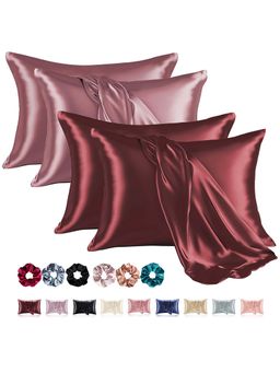 Kuber Industries - Multi-Color Soft Satin Pillow Covers with 3 Scrunchies (Pack of 4) (28 x 18 inch)