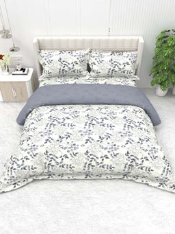 the White Moss - Cream Reversible Bed Comforter Bedsheet & 2 Pillow Covers (Pack of 4) (Double)