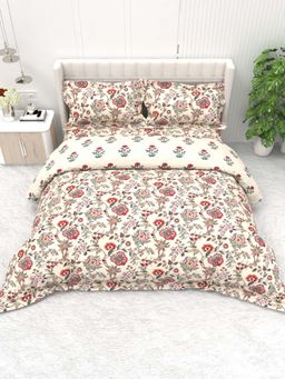 the White Moss - Red Reversible Comforter and Bedsheet & 2 Pillow Covers (Pack of 4) (Double)