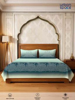 Urban Space - Turquoise Serene 300 Tc Cotton Bedsheets with 2 Pillow Covers (Pack of 3) (King)