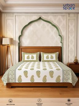 Urban Space - Yellow Serene 300 Tc Cotton Bedsheets with 2 Pillow Covers (Pack of 3) (King)