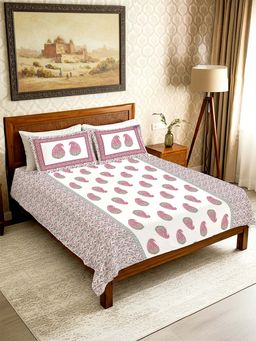 Urban Space - Pink Serene 300 Tc Cotton Bedsheet with 2 Pillow Covers (Pack of 3)