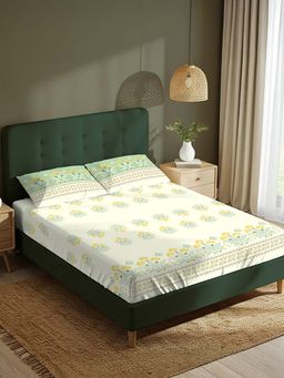 Urban Space - Green Serene 220 Tc Cotton Bedsheets with 2 Pillow Covers (Pack of 3) (Single)