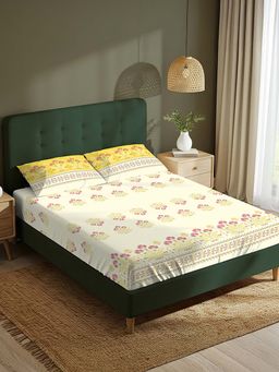 Urban Space - Yellow Serene 220 Tc Cotton Bedsheets with 2 Pillow Covers (Pack of 3) (Single)