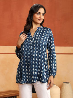 Fabindia - Women Indigo Rayon Blend Printed Tunic