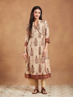 Fabindia - Women Beige Floral Printed Kurta