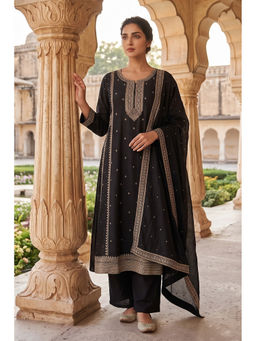 MEENA BAZAAR Since 1970 - Women Black Embroidered Sequined Work Kurta with Pant and Dupatta