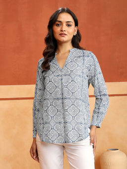 Fabindia - Women Blue Cotton Printed Tunic