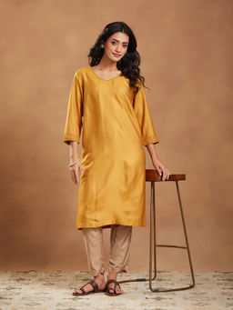 Fabindia - Women Mustard Embroidered Sequined Work Kurta