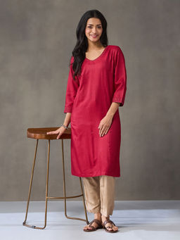Fabindia - Women Rani Pink Embroidered Sequined Work Kurta