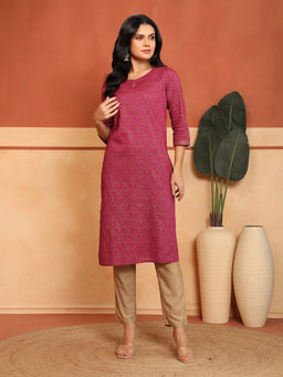 Fabindia - Women Pink Cotton Floral Printed Kurta