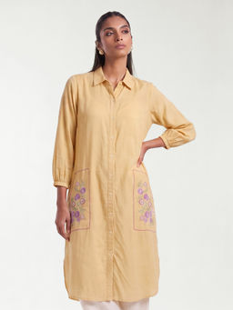 max - Women Yellow Floral Embroidered Kurta